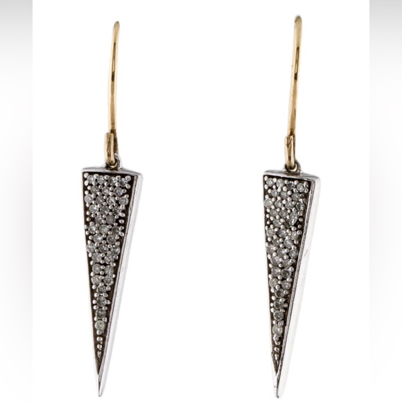 Adina Reyter Diamond Triangle Drop Earrings - 14K Gold & Silver Earrings + Pouch - Picture 1 of 9
